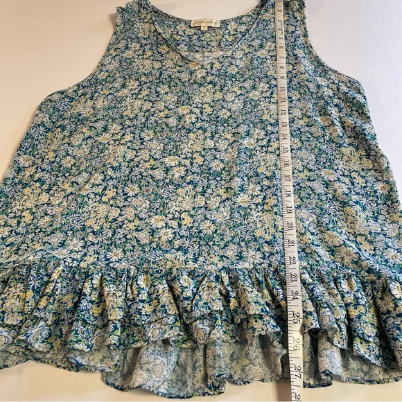 Cynthia Rowley Ruffle Hem Blue Floral Tank Top Size Medium - Picture 9 of 10